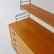 Wall-mounted original Swedish string shelf system, drawers, bookcase Ash wood by Nils & Kajsa Strinning, 1960s - Image 2
