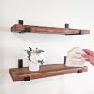 RENTER FRIENDLY Shelves – Set of TWO Wood Floating Shelves – High Quality Rustic Shelving with Industrial Brackets – Shelf for Apartment - Image 2