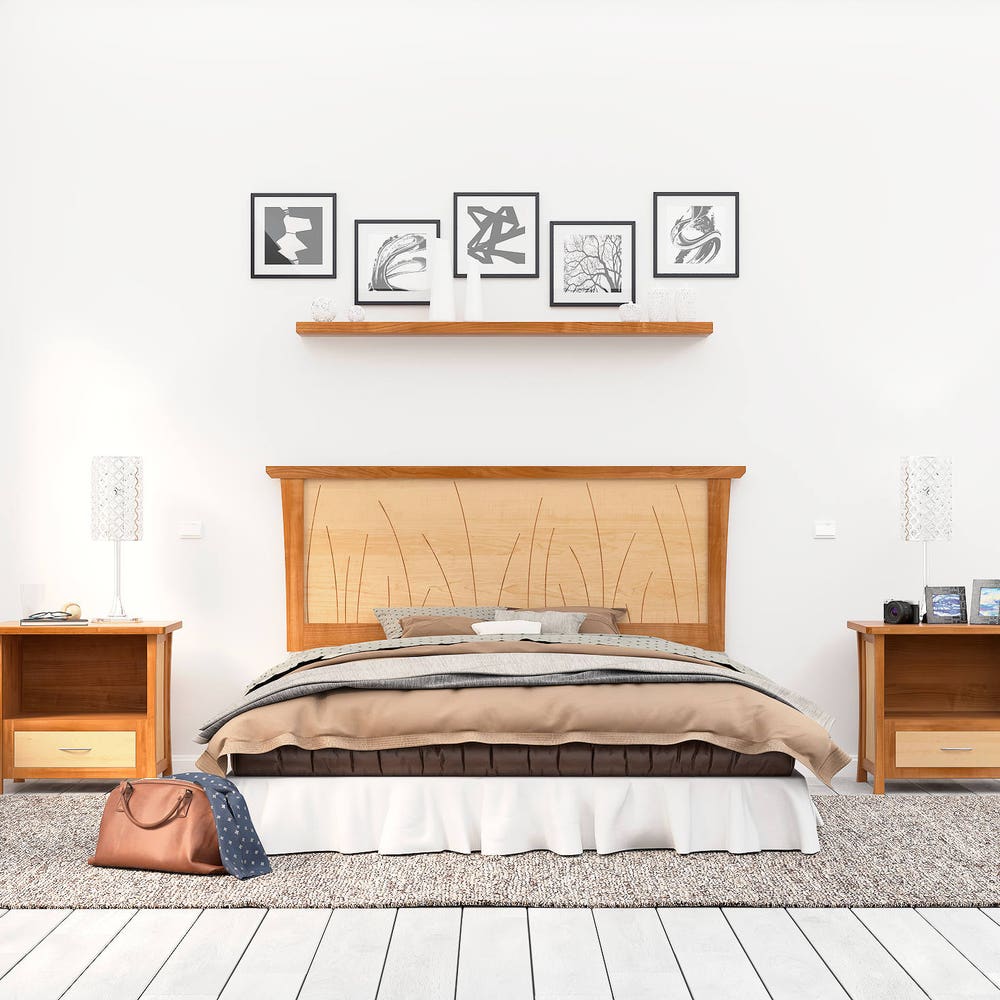 Headboard Queen Size Cherry, Bed, Solid Wood Headboard, King, Full, Twin, California King, Curly Maple, Inlay "Prairie" - Image 3