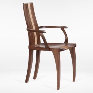 Dining Chair With Arms / Captain's Chair Handmade from Solid Dark Walnut Wood, "Gazelle Armchair"