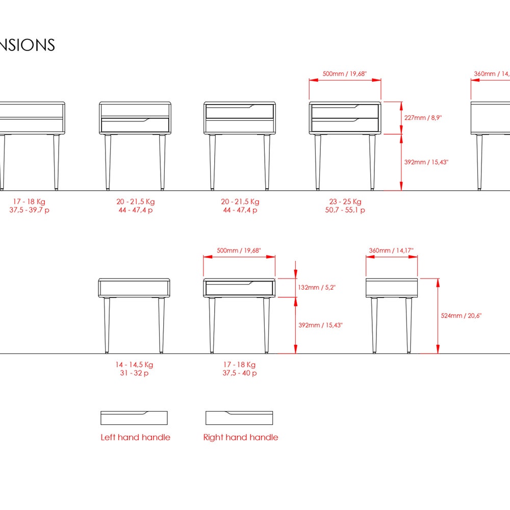 Nightstand, Bedside table, Side Table, in solid Walnut or Oak, with drawer and marble top - Image 7