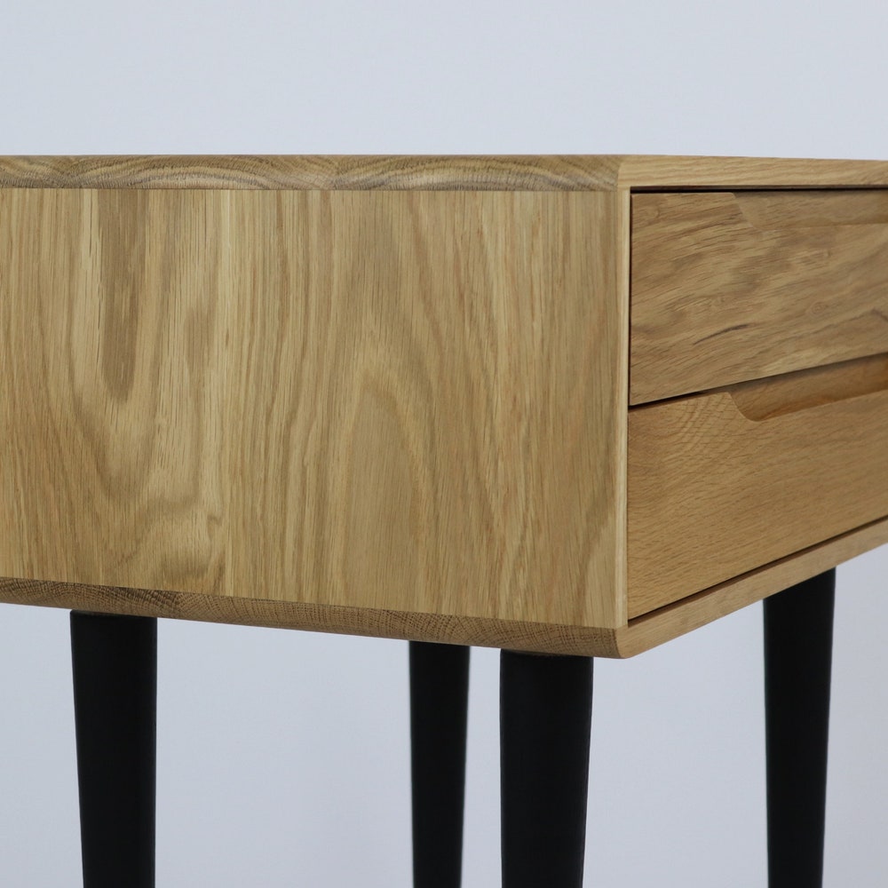 Nightstand, Bedside table, side table with two drawers in solid Walnut or Oak wood - Image 7