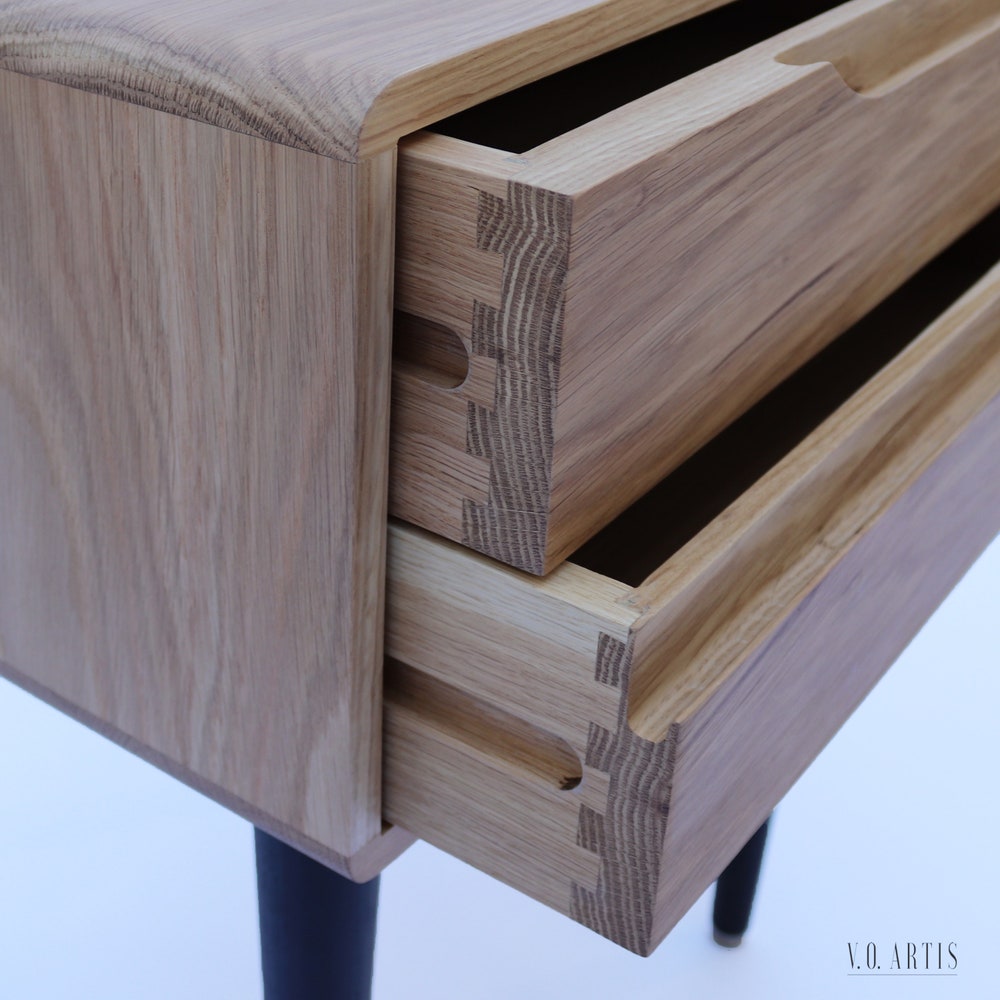 Nightstand, Bedside table, side table with two drawers in solid Walnut or Oak wood - Image 8