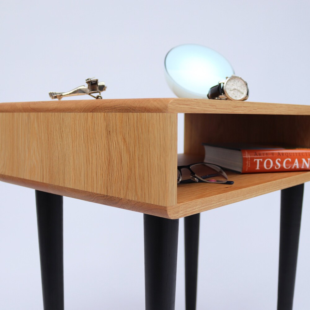 Nightstand, Side table, Bedside table with shelf in solid Walnut or Oak wood - Image 3