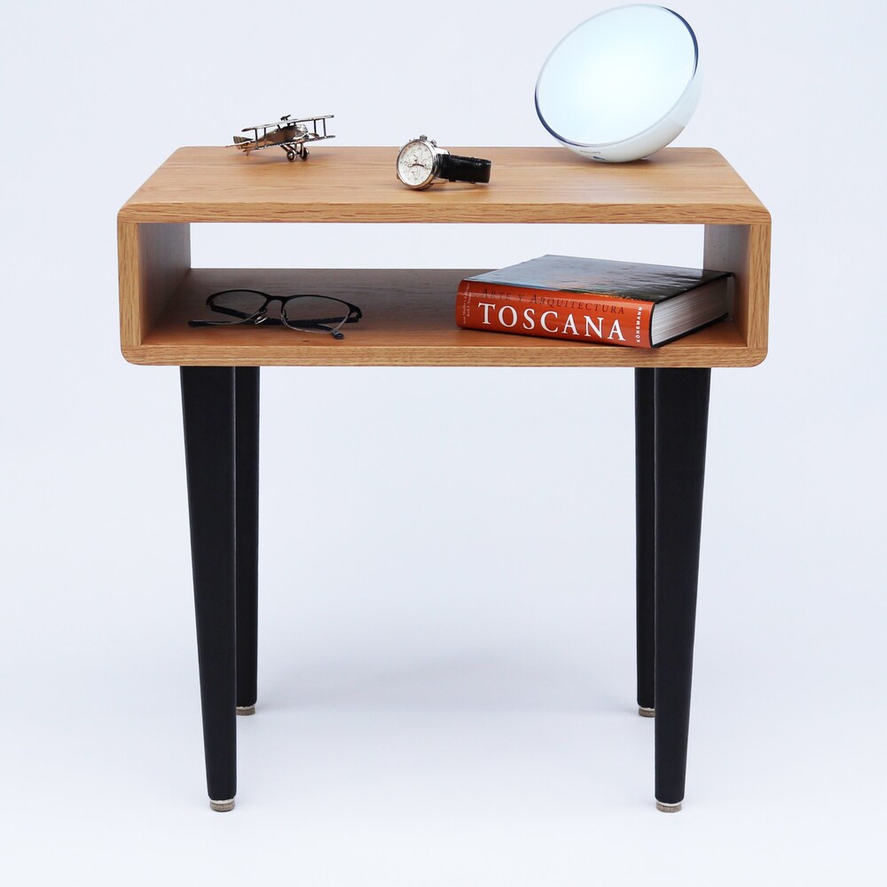 Nightstand, Side table, Bedside table with shelf in solid Walnut or Oak wood - Image 2