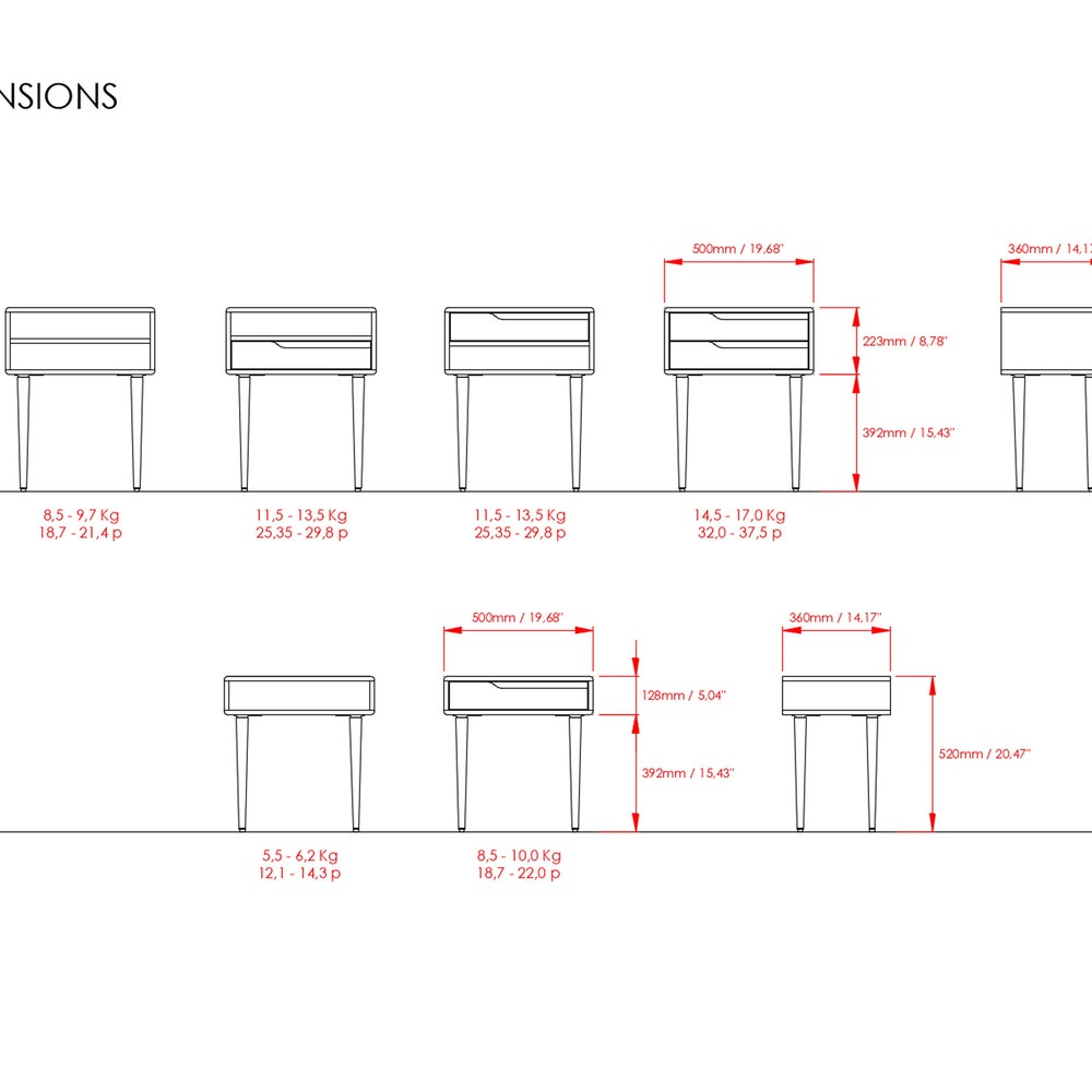 Nightstand, Side table, Bedside table with shelf in solid Walnut or Oak wood - Image 8