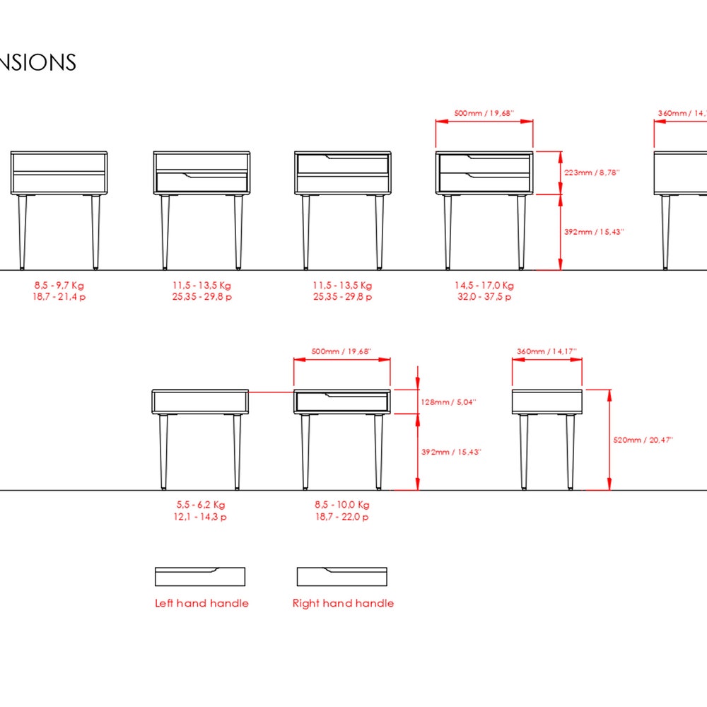 Nightstand, Bedside table, side table with two drawers in solid Walnut or Oak wood - Image 11