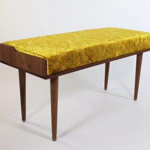 Bench, Upholstered bench, Entryway bench, Stool, Seat,  in solid Walnut and Oak wood with gold velvet damask fabric
