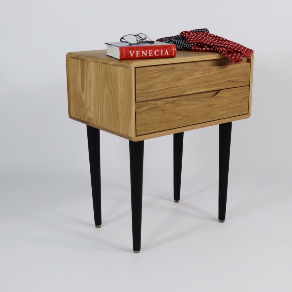 Nightstand, Bedside table, side table with two drawers in solid Walnut or Oak wood - Image 4