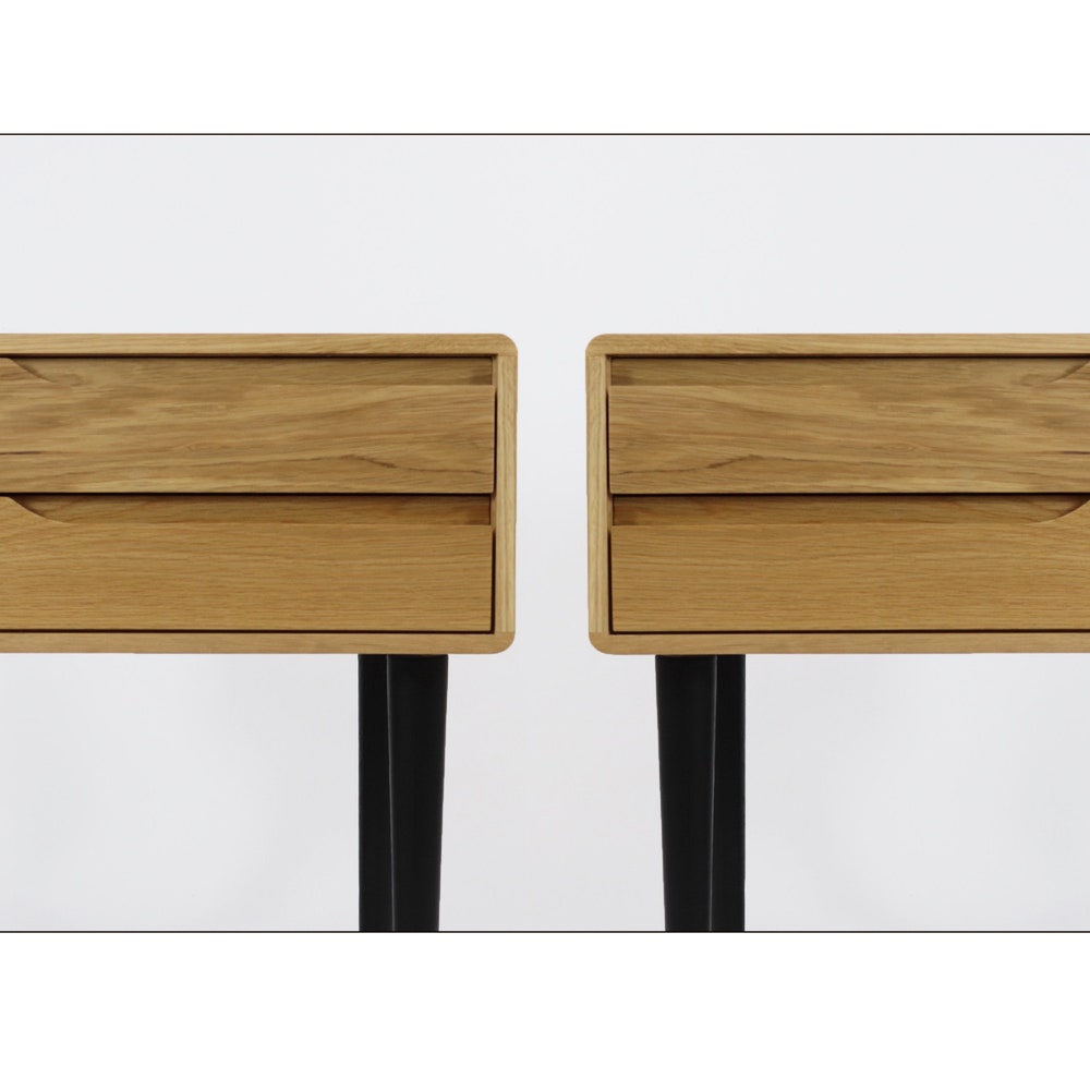 Nightstand, Bedside table, side table with two drawers in solid Walnut or Oak wood - Image 6