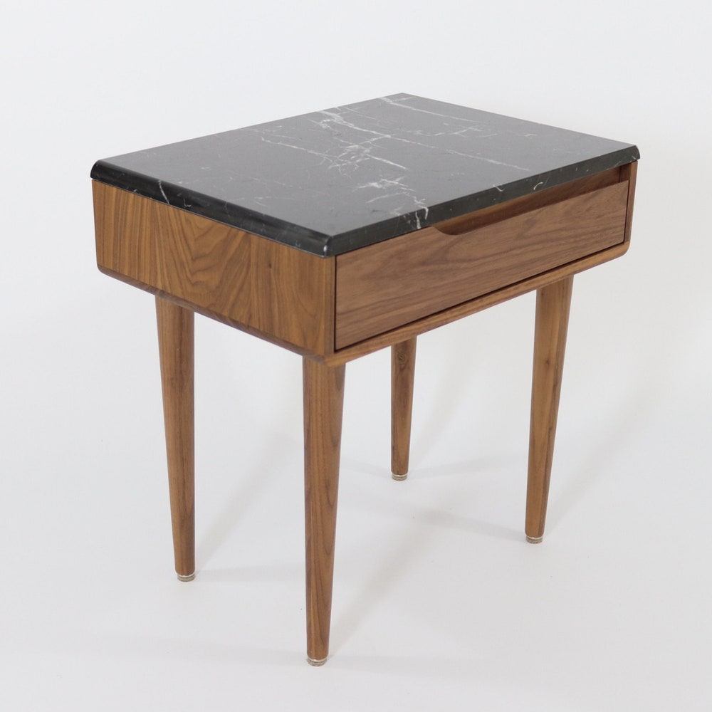 Nightstand, Bedside table, Side Table, in solid Walnut or Oak, with drawer and marble top - Image 3