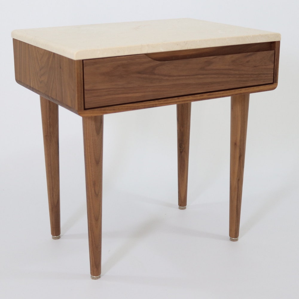 Nightstand, Bedside table, Side Table, in solid Walnut or Oak, with drawer and marble top - Image 4