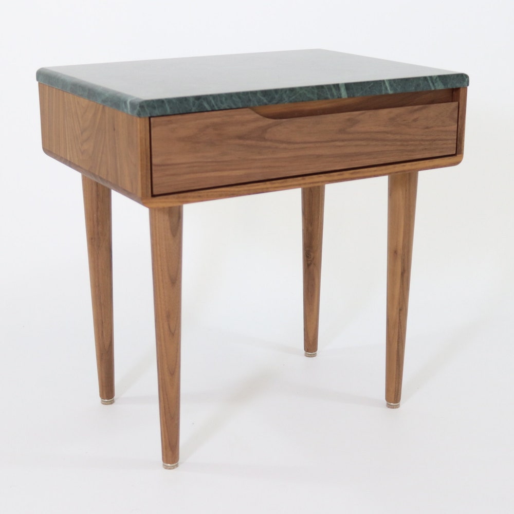Nightstand, Bedside table, Side Table, in solid Walnut or Oak, with drawer and marble top - Image 5