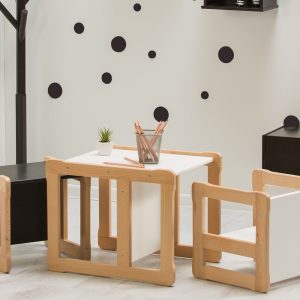 Montessori based  Kids  Table and two chair Set, Multifunctional Furniture Baby registry item Gift for kids