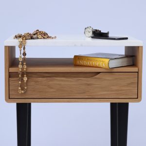 il_1000x1000.2042163864_1xzs.jpg Wood Nightstand, Bedside table, Side table with marble top, shelf and lower drawer in solid Oak or Walnut.