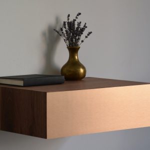 Minimalist walnut floating nightstand with COPPER drawer | various sizes | single or double