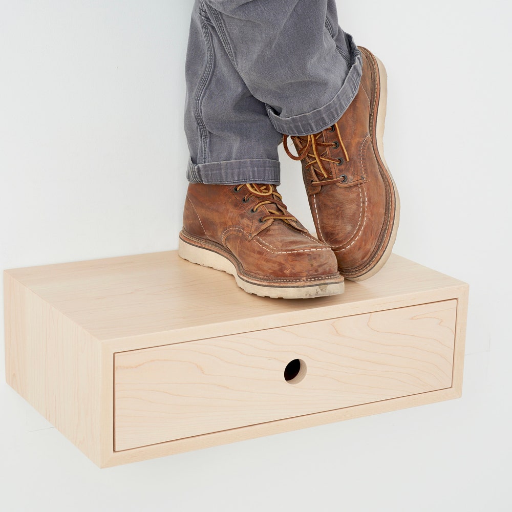 Floating Nightstand with Drawer / Mid Century Modern Bedside Table in Solid Maple - Image 4