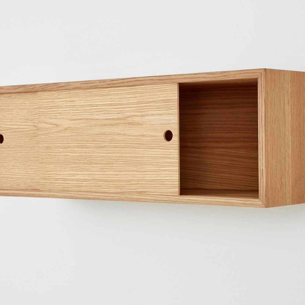 Floating Kitchen Storage Cabinet with Sliding Doors Handmade in Solid White Oak - Image 4