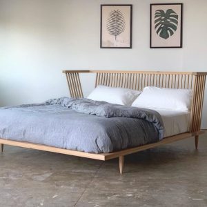 Windsor Style Platform Bed | Modern Windsor Bed | Oak Bed | Mid Century Modern Furniture | Danish Modern Bed | King Queen Bedframe