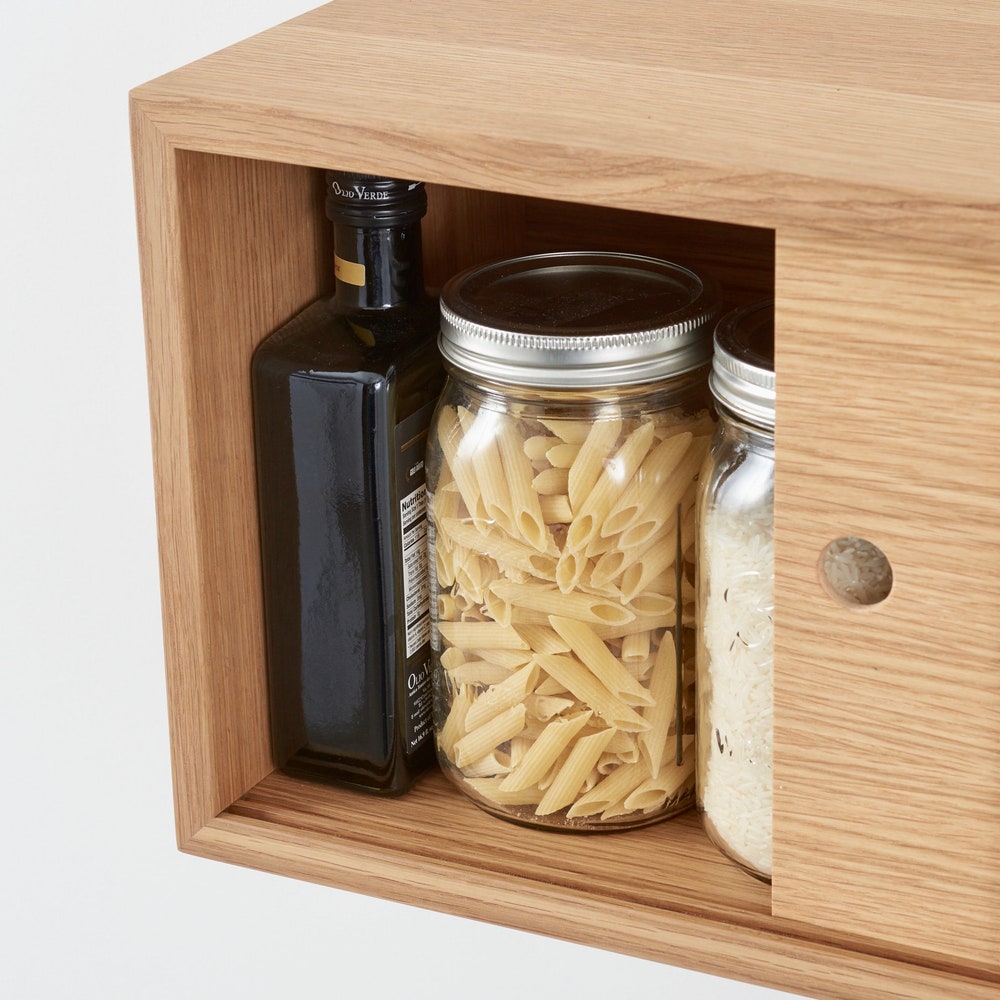 Floating Kitchen Storage Cabinet with Sliding Doors Handmade in Solid White Oak - Image 9