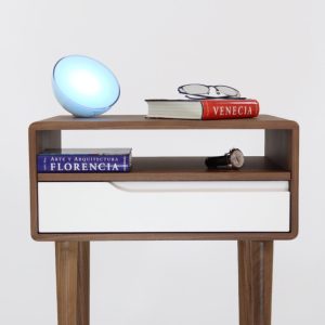 Nightstand, Bedside table, side table  with shelf and white lower drawer in solid Oak or Walnut.