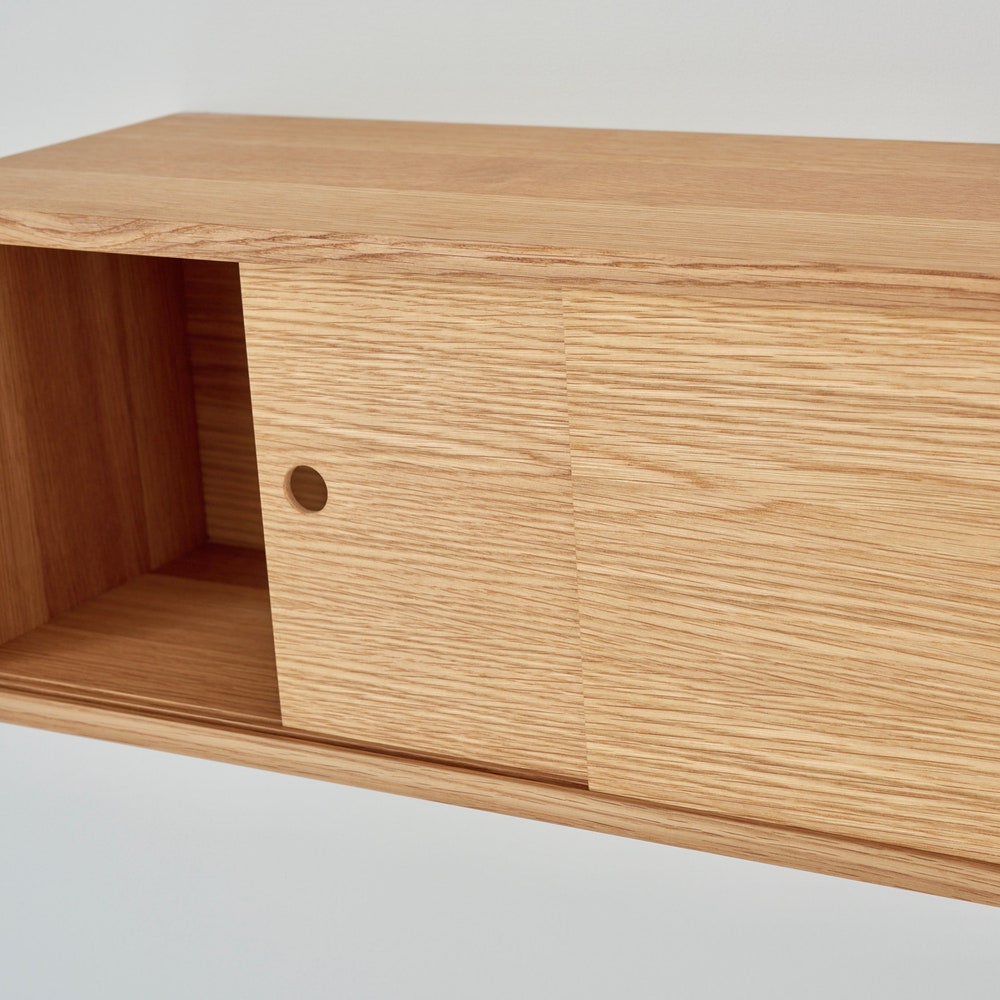 Floating Kitchen Storage Cabinet with Sliding Doors Handmade in Solid White Oak - Image 8