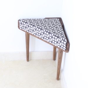 Corner Stool, Ottoman, bench, upholstered stool in solid American Walnut or Oak wood with fabric seat
