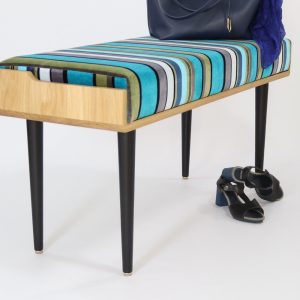 Bench, Ottoman, Entryway bench, Upholstered bench in solid Oak or Walnut wood with fabric.
