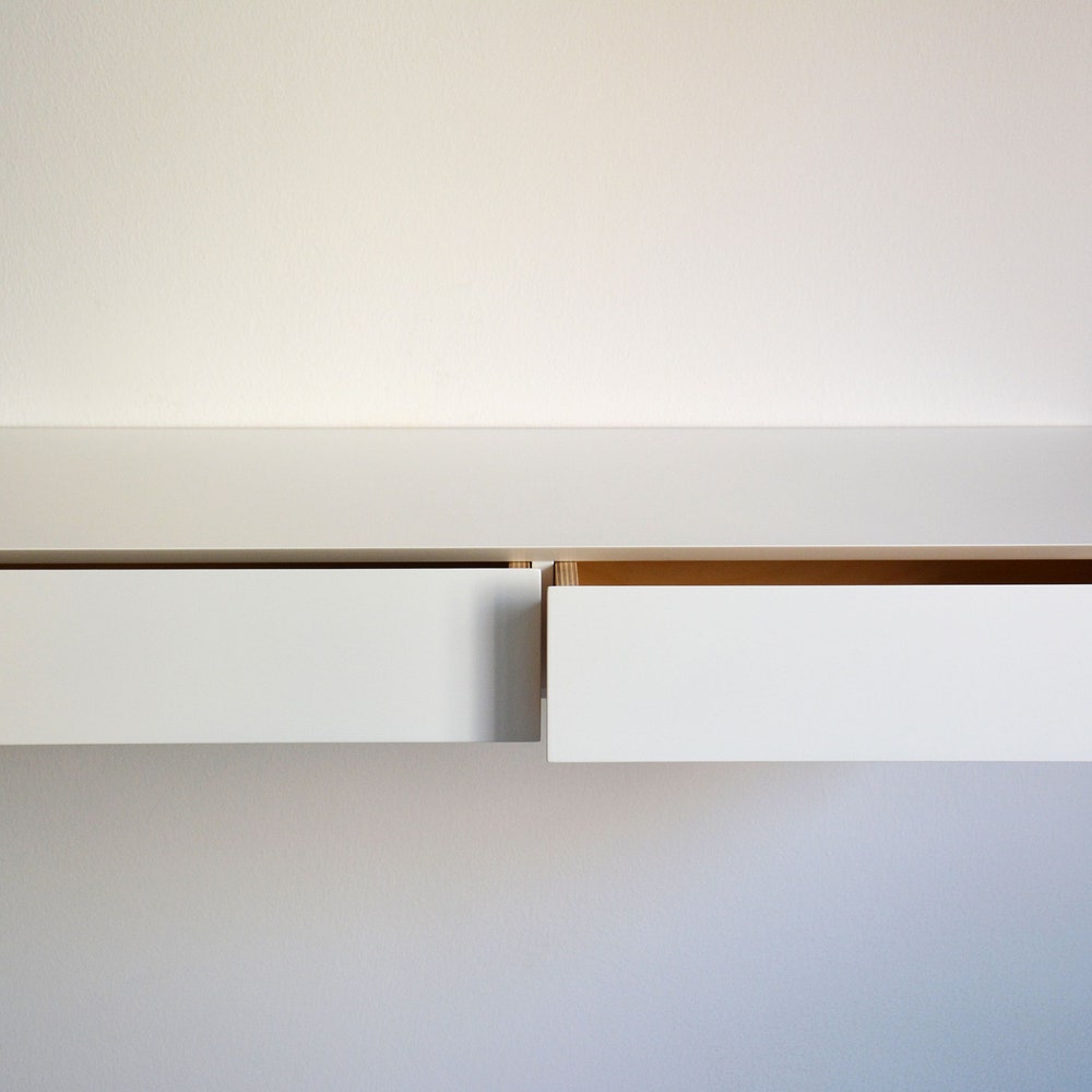 Minimalist white floating dressing table / vanity shelf - Image 9