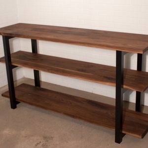 Walnut Shelving, Walnut Ladder Shelf, Wood and Steel Open Shelves, Short Walnut Bookshelf, Solid Walnut Shelves, Walnut Storage Shelves
