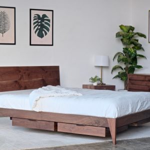 Wood Platform Storage Bed | Walnut Bed |  Platform Bed with Storage | Mid Century Modern Wooden Bedframe | Mid Century Bed | Eames Style Bed