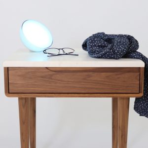 Nightstand, Bedside table, Side Table,  in solid Walnut or Oak, with drawer and marble top