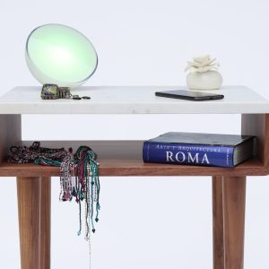 Nightstand  with marble or Silestone top and shelf in solid Walnut or Oak