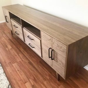 FREE SHIPPING ~ 8' Mid Century Style TV Cabinet / Buffet / Liquor Cabinet / Credenza -  Walnut with straight leg base.