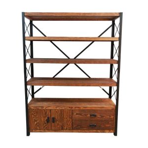 Solid Wood Bookshelf with Cabinet - Cross X / Display Bookcase with Drawers / Home Storage with Wooden Shelves / Custom Size and Colors