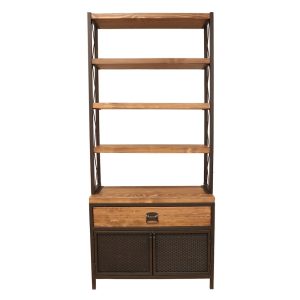 Bookshelf With Doors and Drawers - Urban / Solid Wood and Metal Bookcase / Loft Style Wooden Bookshelves / Functional Book Storage