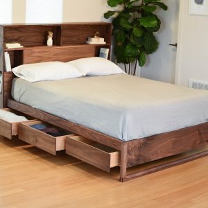 Modern Platform Bed with headboard storage and charging, Wooden Bed with drawers, Queen bed, King bed, Easy assembly, Non-toxic finish