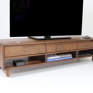 TV Stand, TV Cabinet, TV Console with 3 drawers and shelves in solid American Walnut or Oak