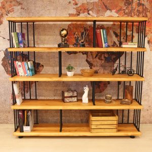 Rustic Wooden Bookshelf - Hasir / Solid Wood Open Bookcase / Industrial Design Wall Decor and Book Display / Loft Style Library Unit