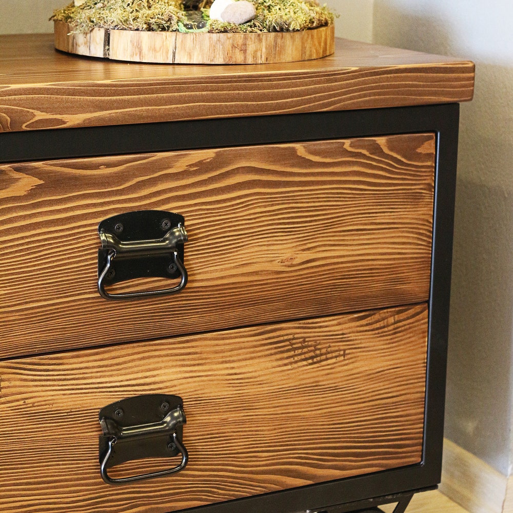 Modern Industrial Wood and Steel Tv Unit - Urban / Natural Wooden and Metal Media Console / Loft Style Tv Stand / Entartainment Center - Image 8