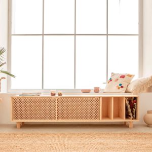 TV stand in natural solid wood - Saura