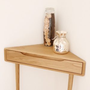Corner console table in solid Oak or Walnut