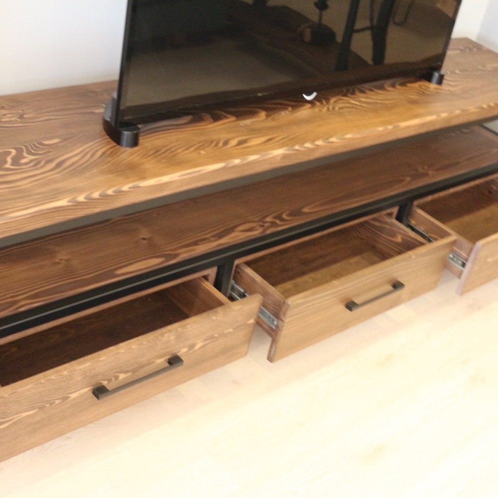 Wood and Steel Tv Stand - Carmen/ Natural Solid Wood and Metal Tv Unit / Modern Industrial Media Console / Loft Style Entertainment Center - Image 7