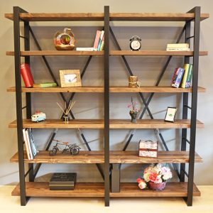 Solid Wood and Metal Bookshelf - Timber X / Handmade Decorative Farmhouse Bookcase / Object Display and Shelving Unit