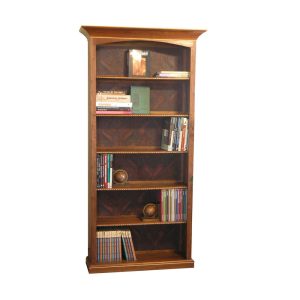 Walnut Wood Open Shelf Bookcase, Burl Inlay, Wooden Shelves