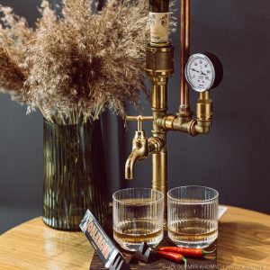 Liquor Dispenser - Alcohol Wine Bourbon Whiskey Gifts - Birthday Party Housewarming Decor - Industrial Home Bar Stand Man Cave