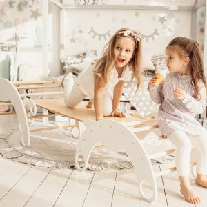 Montessori furniture Set of three items: two Wooden climbing Arch + Climbing Ramp, Wooden activity gym Toddler climber Indoor playground