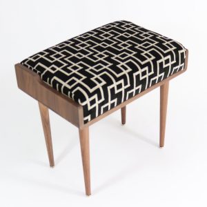 Stool, Ottoman, bench, upholstered stool in solid American Oak or Walnut wood with fabric seat by Designers Guild