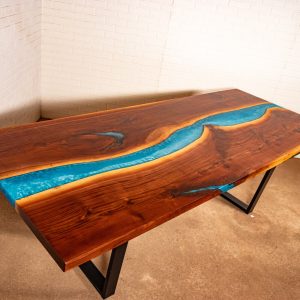 River Table, Walnut Epoxy River Table, Custom Epoxy Resin Table, Blue Resin Epoxy Dining Table, Custom Walnut Resin Table