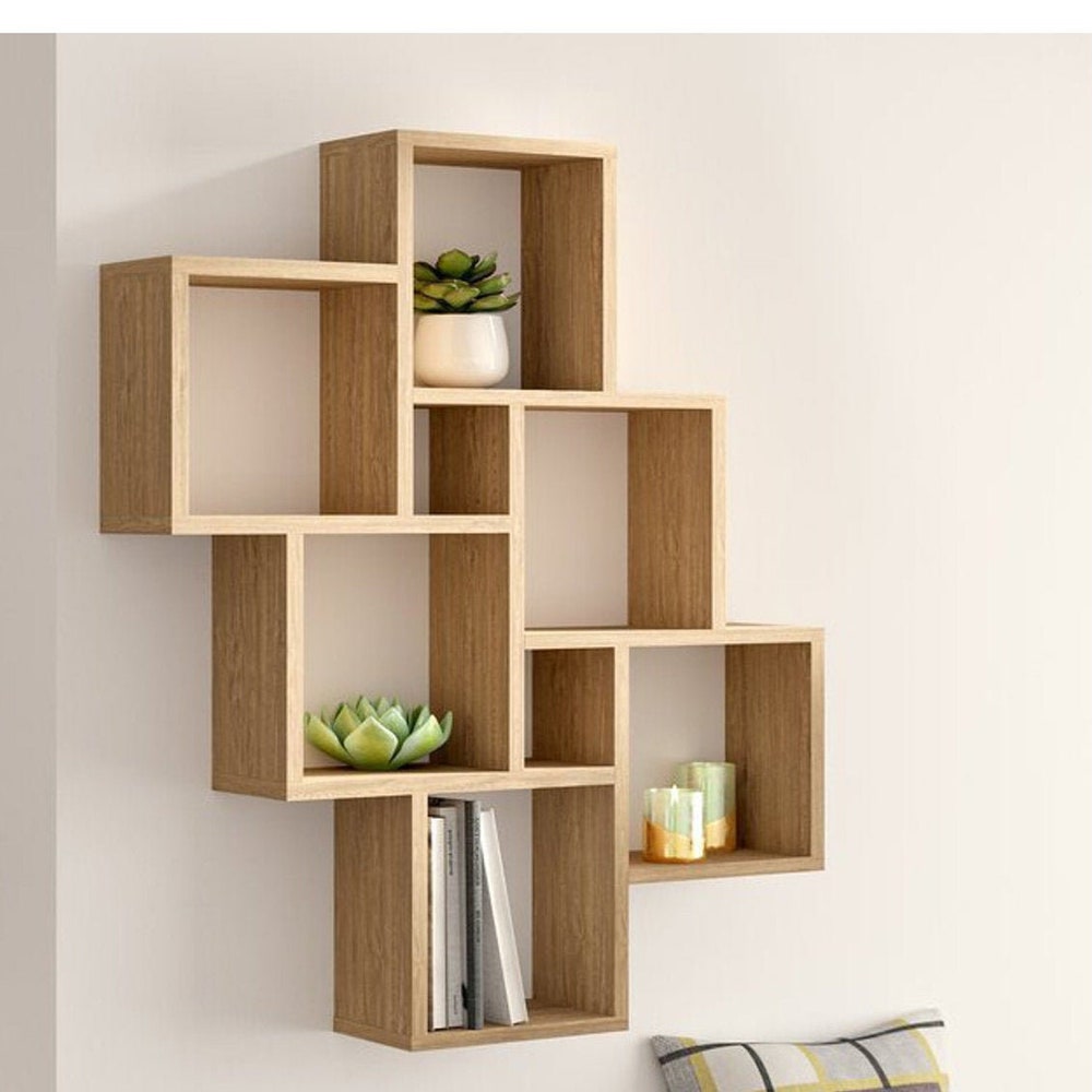 bookcase,Sule space divider in natural color,wall bookshelves,bookcase,handmade furniture,Square Shelves